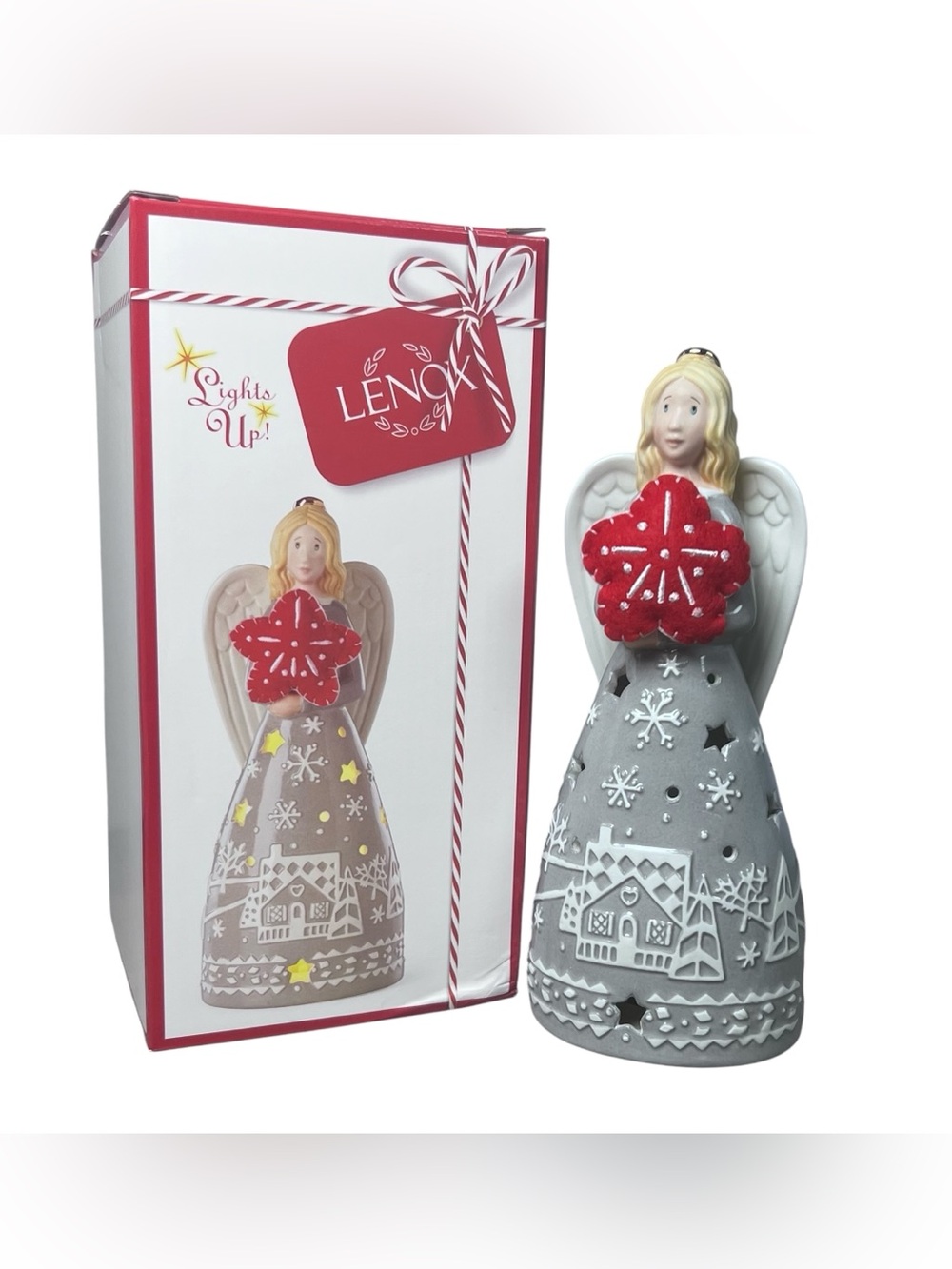 Lenox "Festive Folk" Collection Light-Up Nordic Angel Porcelain Figurine 8" tall